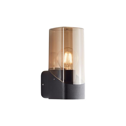 4004353435744 - Minou Außenwandleuchte IP44 - Wandleuchte außen schwarz Rauchglas E27 - Standard & LED Leuchtmittel geeignet - Wetterfeste Außenleuchte modern für Hauswand Terrasse Eingang - 20cm hoch