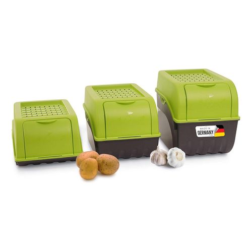0745114602503 - Kartoffel Aufbewahrungsboxen Set 35L + 5L + 9L GRÜN Kartoffelboxen Gemüseboxen stapelbar Zwiebelboxen Kartoffelkörbe Obstbehälter Kartoffelkisten Frischhaltedosen