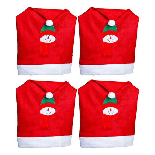 4251888514400 - Stuhlhussen 4er Set Schwingstuhl Weihnachten I Rot I Schneemann I Stuhlbezug Weihnachten Deko Weihnachtsmütze Stuhlabdeckung Stuhlbezug 4er Set