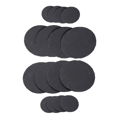 0745125283227 - Platzset Schiefer 16 TLG I 8X 25 cm rund Platzset Schiefer Teller Untersetzer I 8X 10 cm rund Glasuntersetzer Schiefer Untersetzer Sevierplatte