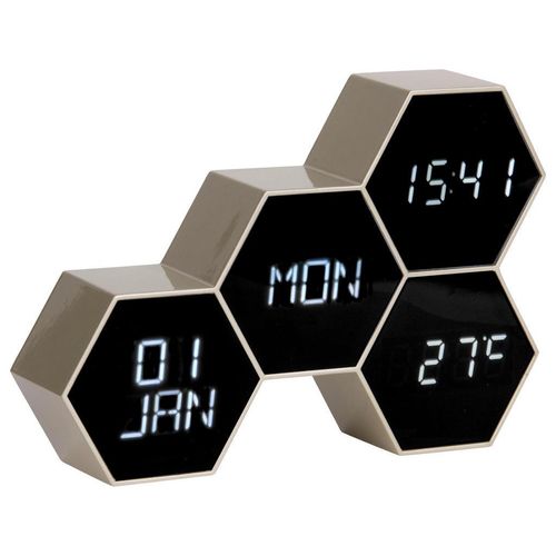 8714302659102 - Wecker Six in the mix  Gold  Kunststoff  175x12x45 cm  Kalenderanzeige Wochentaganzeige Weckfunktion 3D-Zahlen umstellbar von °C in