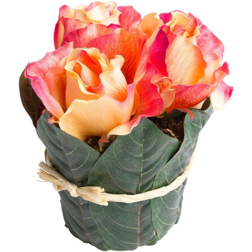 4260600492223 - Kunstblume BOTANIC-HAUS Rosenarrangement groß mit Blättern umwickelt Kunstpflanzen Gr Ø H 13 cm x 14 cm 1 St orange Kunst-Blumen