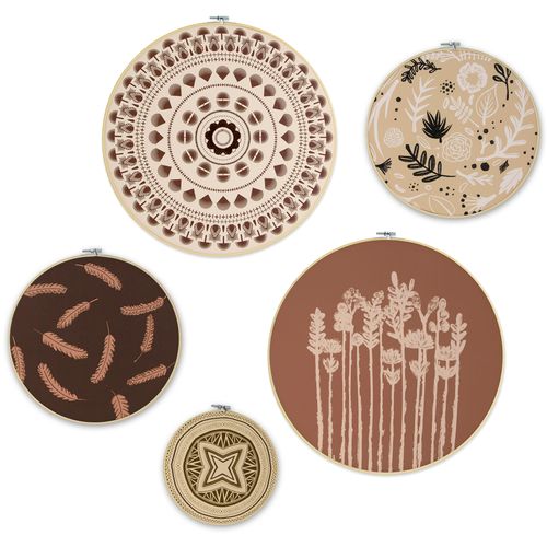 5011583377675 - Mehrteilige Bilder ART FOR THE HOME Art for the Home Ibiza Vibes Wanddeko Set of 5 bunt (farbe bild(er) bunt) B40cm H40cm T1cm Bilder Bild Ibiza-Vibes Kreise mit gestickter Dekoration Leicht Boho 40x40 cm