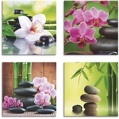 4062144353998 - Leinwandbild ARTLAND Spa Bambus Zweige Zen Steine Bilder Gr B H 30 cm x 30 cm Leinwandbild Zen quadratisch 4 St grün Bild Leinwandbild Leinwandbilder Bilder 4er Set verschiedene Größen