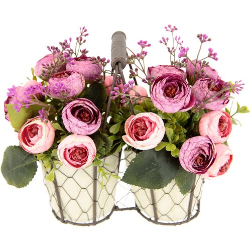 4019844777302 - Kunstblume IGEA Ranunkeln rosa B21cm H18cm L14cm Obermaterial 90% Polyester 8% Kunststoff 2% Metall Kunstpflanzen Im Korb aus Metall mit Henkel