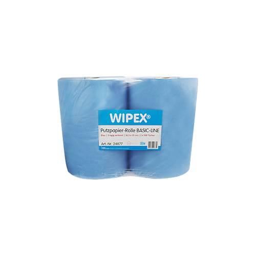 4250139207672 - WIPEX Basic-Line Putzpapier 3-lagig perforiert hohe Saugfähigkeit 100 % Zellstoff blau 2 Rollen mit jeweils 500 Tüchern