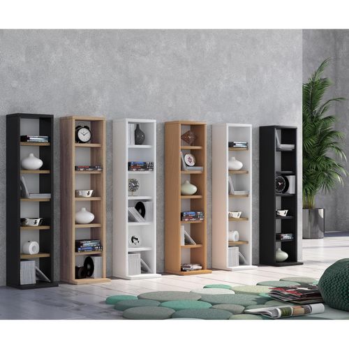 4012246120677 - Standregal Holzregal stehend platzsparender CD Schrank für 102 CDs oder 36 DVDs Maße H 92 x B 21 x T 20 cm Elegantes DVD Regal stehend Blu-Ray Regal CD Regal - Elementa Gr 21 weiß B21cm H92cm T20cm Holzwerkstoff Holz Spanplatte Regale