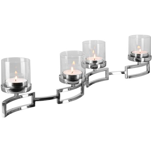 4042911430527 - Kerzenleuchter FINK HOMMAGE Weihnachtsdeko silber (silberfarben) Kerzenhalter B T 14cm x 68cm Edelstahl Glas silberfarben - aus Edelstahl und Glas 4-flammig Adventsleuchter B14cm T68cm