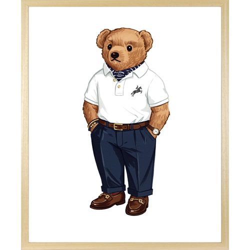 4067437131116 - Bild mit Rahmen QUEENCE Vintage Polo Club Teddy Bär farbe rahmen beige farbe bild(er) blau B40cm H50cm T15cm Acrylglas Holzrahmen Bilder