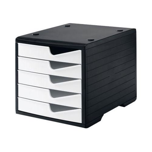 7612176077255 - Schubladenbox styro® styroswing 5 Schübe Auszugsperre & Griffmulde stapelbar B 270 x T 340 x H 255 mm Polystyrol schwarz-weiß