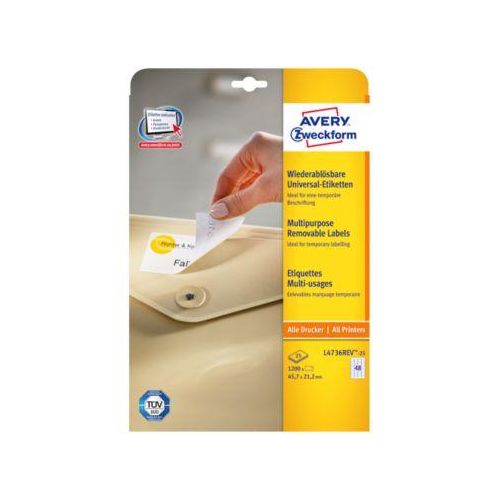4004182047361 - AVERY Zweckform L4736REV-25 Ablösbare Universaletiketten DIN A4 Weiß 457 x 212 mm 30 Blatt à 48 Etiketten 4004182047361 - AVERY Zweckform L4736REV-25 Ablösbare Universaletiketten DIN A4 Weiß 457 x 212 mm 30 Blatt à 48 Etiketten