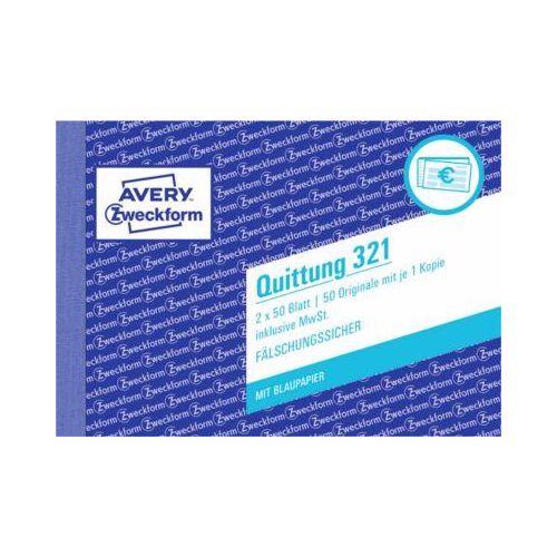 4004182003213 - Quittung Formular Papierformat din A6 quer Anzahl der Blätter 2 x 50 Bl - Avery Zweckform