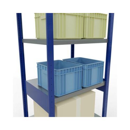 4004514283597 - Schulte Lagertechnik Fachbodenregal-Stecksystem MULTIplus 250 Grundregal Längenriegel 2500x750x600 mm 6 Böden enzianblau verzinkt