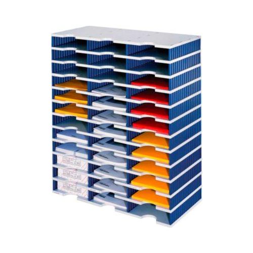 7612176111690 - styro® Sortierstation styrodoc Standard SET DIN C4 12 Etagen 3-reihig 36 Fächer grau blau