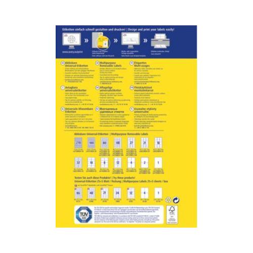 4004182047439 - AVERY Zweckform L4743REV-25 Ablösbare Universaletiketten DIN A4 Weiß 991 x 423 mm 30 Blatt à 12 Etiketten 4004182047439 - AVERY Zweckform L4743REV-25 Ablösbare Universaletiketten DIN A4 Weiß 991 x 423 mm 30 Blatt à 12 Etiketten