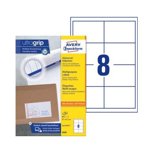 4004182036600 - AVERY Zweckform Abziehhilfe QuickPEELultragrip Mehrzwecketiketten 3660 Selbsthaftend DIN A4 Weiß 97 x 677 mm 100 Blatt à 8 Etiketten 4004182036600 - AVERY Zweckform Abziehhilfe QuickPEELultragrip Mehrzwecketiketten 3660 Selbsthaftend DIN A4 Weiß 97 x 677 mm 100 Blatt à 8 Etiketten