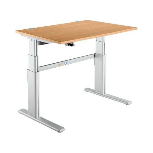 4250510871928 - Schreibtisch Komfort elektrisch höhenverstellbar Rechteck C-Fuß B 1200 x T 800 x H 655-1305 mm Buche weißaluminium RAL 9006