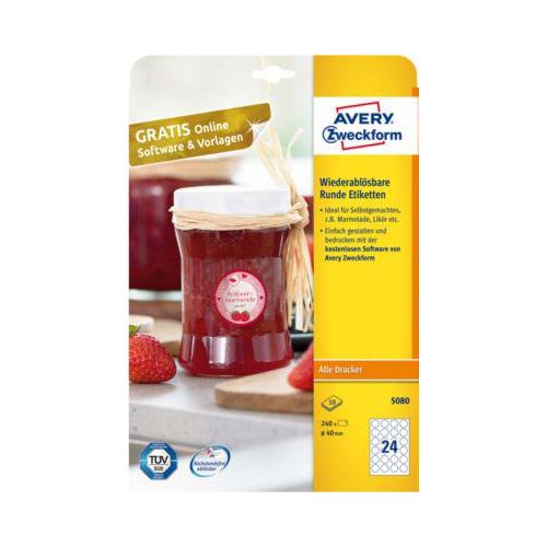 4004182050804 - AVERY® Zweckform Klebeetiketten blanko Ø 40 mm rund für alle Drucker weiß