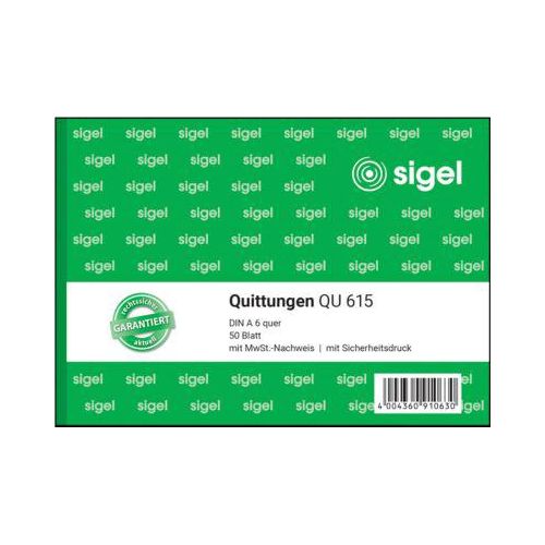 4004360910630 - sigel® Quittungen mit MWSt-Nachweis QU615 DIN A6 quer 50 Blatt