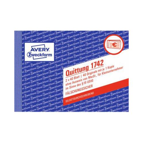 4004182017425 - Quittung A6 quer Selbstdurchschreibend 2 x 40Blatt für Kleinunternehmer 4004182017425 AVERY Zweckform