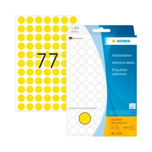 4008705022316 - Vielzweck-Etiketten HERMA 2231 selbstklebende Markierungspunkte Ø 13 mm permanent haftend 32 Blatt Papier matt gelb