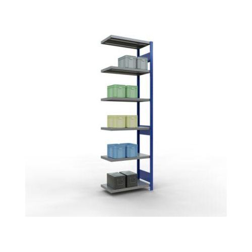 4004514282866 - Schulte Lagertechnik Fachbodenregal-Stecksystem MULTIplus 250 Anbauregal Längenriegel 2500x750x400 mm 6 Böden enzianblau verzinkt