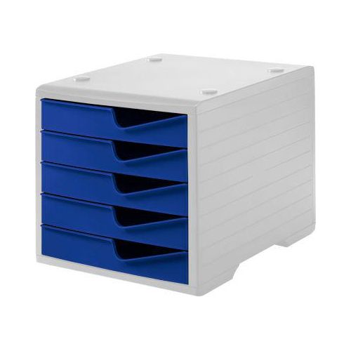 7612176089616 - Schubladenbox styro® styroswing 5 Schübe Auszugsperre & Griffmulde stapelbar B 270 x T 340 x H 255 mm Polystyrol grau-blau