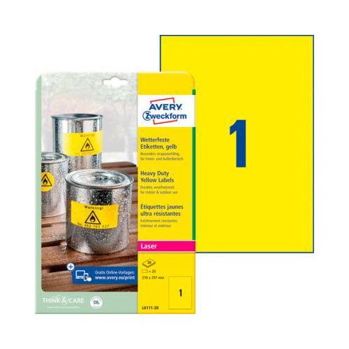 4004182061114 - L6111-20 Folien-Etiketten 210 x 297 mm Polyester-Folie Gelb 20 St Permanent haftend Farblaserdrucker Laserdrucker Farbkopierer Kopierer 4004182061114 - L6111-20 Folien-Etiketten 210 x 297 mm Polyester-Folie Gelb 20 St Permanent haftend Farblaserdrucker Laserdrucker Farbkopierer Kopierer