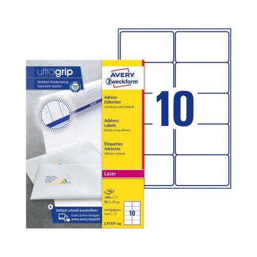 4004182471739 - Adressetiketten L7173-100 mit ultragrip geeignet für Laserdrucker 991 x 57 mm 1000 Stück 100 A4-Bogen 100 % FSC®-Papier weiß