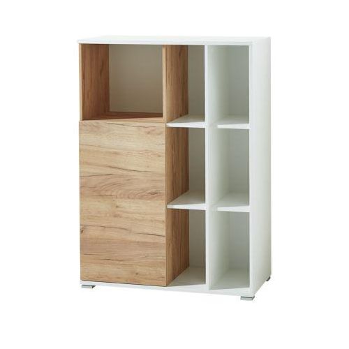 4005949419506 - Home Office Kombischrank LIONI aus Holz 1 Tür 2 geschlossene & 7 offene Fächer B 850 x T 400 x H 1200 mm weiß Navarra Eiche