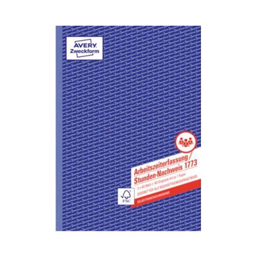 4004182017739 - Arbeitszeiterfassung Stunden-Nachweis 1773 geeignet für alle Beschäftigungsverhältnisse A4 2x 40 Blatt 4004182017739 AVERY Zwe 4004182017739 - Arbeitszeiterfassung Stunden-Nachweis 1773 geeignet für alle Beschäftigungsverhältnisse A4 2x 40 Blatt 4004182017739 AVERY Zwe