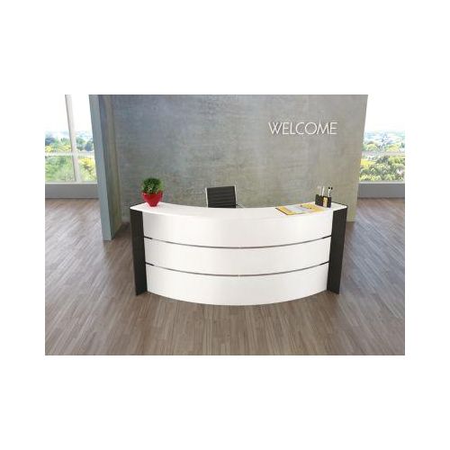 4044917435353 - Kleine Bogen-Empfangstheke Faro mit Ablage und Seitenplatten B 2550 x T 1200 x H 1120 mm weiß anthrazit