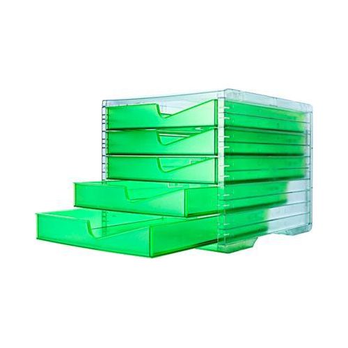 7612176080484 - Schubladenbox styro® styroswing NEONline 5 Schübe Auszugsperre & Griffmulde stapelbar B 270 x T 340 x H 255 mm Polystyrol transparent-neongrün
