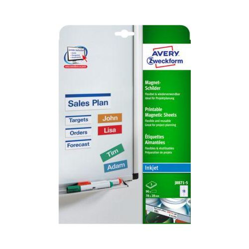 4004182234372 - Avery Magnetschilder J8871-5 zum Beschriften wiederverwendbar Metall matt weiß 78 x 28 mm 90 Stk 4004182234372 - Avery Magnetschilder J8871-5 zum Beschriften wiederverwendbar Metall matt weiß 78 x 28 mm 90 Stk