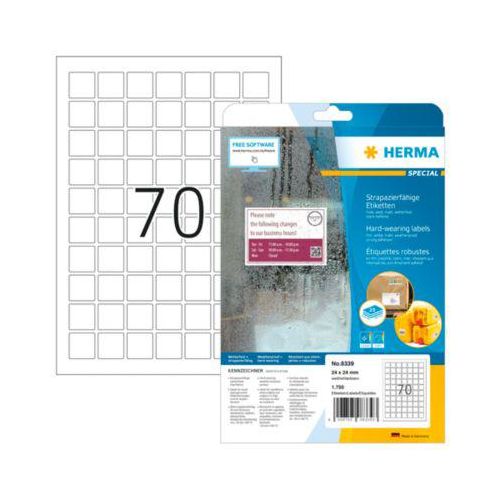 4008705083393 - Folienetiketten HERMA 8339 selbstklebend besonders stark haftend wetterfest bedruckbar B 24 x H 24 mm Folie weiß 1750 Stück 25 Blatt