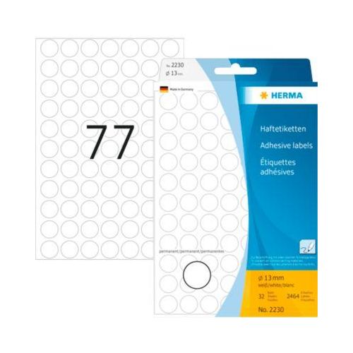 4008705022309 - Vielzweck-Etiketten HERMA 2230 selbstklebende Markierungspunkte Ø 13 mm permanent haftend 32 Blatt Papier matt weiß 4008705022309 - Vielzweck-Etiketten HERMA 2230 selbstklebende Markierungspunkte Ø 13 mm permanent haftend 32 Blatt Papier matt weiß