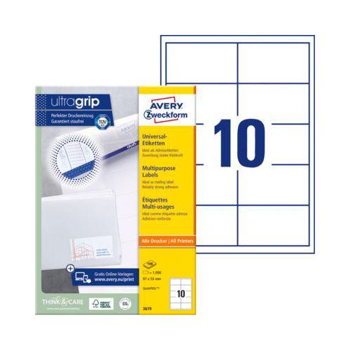 4004182036792 - Avery® Zweckform Etiketten 3679 A4 universell permanenthaftend ultragrip druckergeeignet FSC®-Papier rechteckig weiß 1000 Stück auf 100 Bogen 4004182036792 - Avery® Zweckform Etiketten 3679 A4 universell permanenthaftend ultragrip druckergeeignet FSC®-Papier rechteckig weiß 1000 Stück auf 100 Bogen