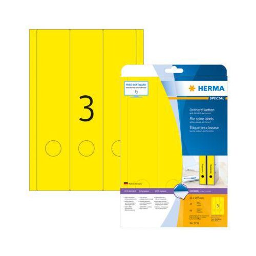 4008705051361 - selbstklebende Rückenschilder A4 Etiketten 5136 gelb breit lang 61x297mm (BxH) selbstklebend permanent  4008705051361 75 Stück