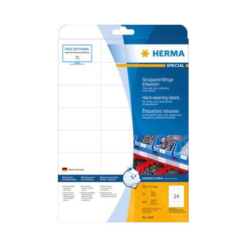4008705046954 - Etiketten strapazierfähig A4 70x37 mm weiß stark haftend Folie matt wetterfest 600 St - Herma
