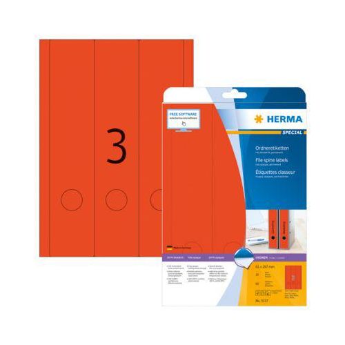 4008705051378 - selbstklebende Rückenschilder A4 Etiketten 5137 rot breit lang 61x297mm (BxH) selbstklebend permanent  4008705051378 60 Stück
