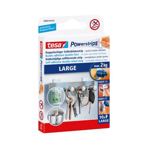 4042448103932 - - Powerstrips Large - Doppelseitige Klebestreifen zur Montage von Gegenständen auf glatten Oberflächen - Bis zu 2 kg Halteleistung - 10er Pack