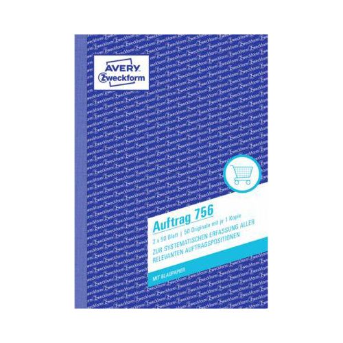 4004182007563 - Auftragsformular din A5 60g m² nicht selbstdurchschreibend 1 Durchschlag handschriftlich weiß 2 x 50 Bl - Avery Zweckform