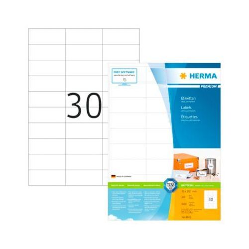 4008705046121 - Universaletiketten HERMA 4612 permanenthaftend selbstklebend bedruckbar B 70 x H 297 mm FSC®-Papier weiß 6000 Stück 200 Blatt 4008705046121 - Universaletiketten HERMA 4612 permanenthaftend selbstklebend bedruckbar B 70 x H 297 mm FSC®-Papier weiß 6000 Stück 200 Blatt