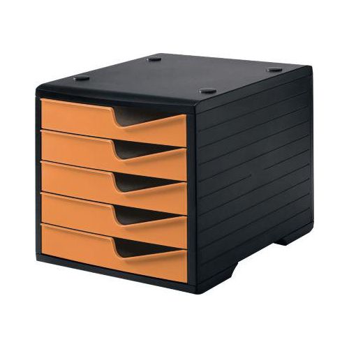 7612176090032 - Schubladenbox styro® styroswing 5 Schübe Auszugsperre & Griffmulde stapelbar B 270 x T 340 x H 255 mm Polystyrol schwarz-apricot