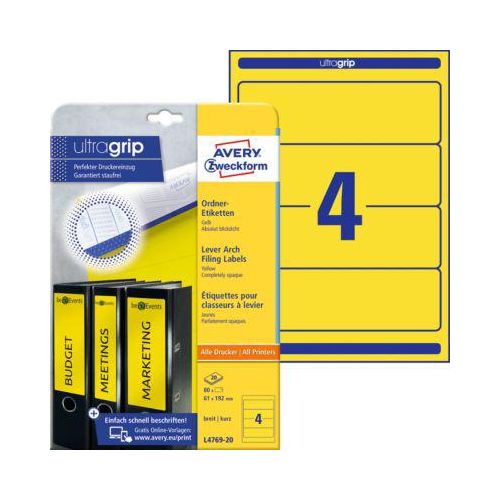 4004182047699 - selbstklebende Rückenschilder ultragrip L4769-20 gelb breit kurz 61x192mm (BxH) selbstklebend permanent 4004182047699 AVERY Zwe 20 Bl 4004182047699 - selbstklebende Rückenschilder ultragrip L4769-20 gelb breit kurz 61x192mm (BxH) selbstklebend permanent 4004182047699 AVERY Zwe 20 Bl