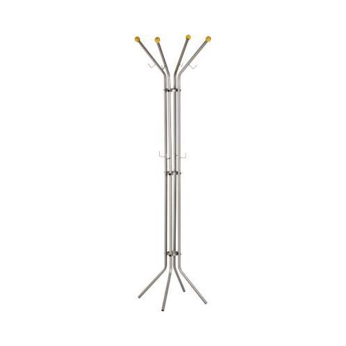 4007735028008 - Standgarderobe 4 Holzknöpfe 8 Kleiderhaken Ø 520 x H 1800 mm Metall und Holz silber