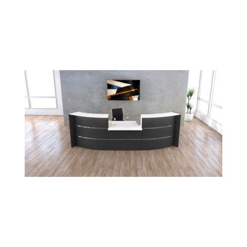 4044917435285 - Große Bogen-Empfangstheke Faro mit Niedrigmodul Kabelführung B 3240 x T 1230 x 1120 mm anthrazit anthrazit