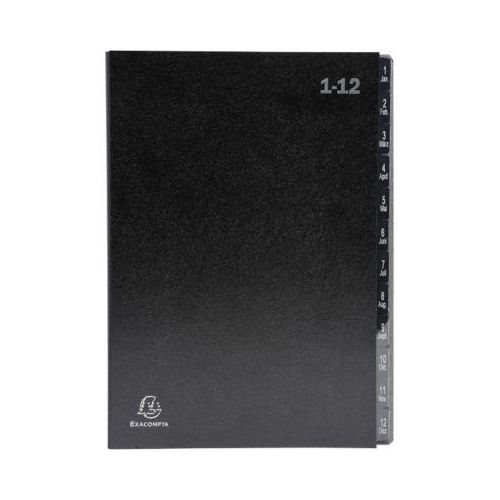 3130630570127 - Pultordner Exacompta 57012E Format A4 12 Fächer Taben 1-12 Jan-Dez B 250 x H 330 mm Blauer Engel Recycling-Karton schwarz
