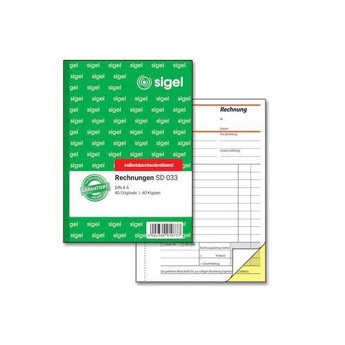 4004360910777 - Rechnung SD033 1 und 2 Blatt bedruckt selbstdurchschreibend A6 hoch 2x40 Blatt 4004360910777 Sigel