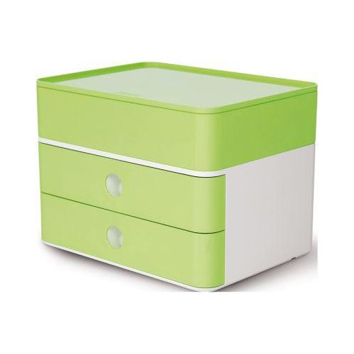 4012473110052 - - Schubladenbox allison smart-box plus 2 Schubladen din A5 abs Kunststoff Gehäusefarbe snow white Farbe der Schublade lime green